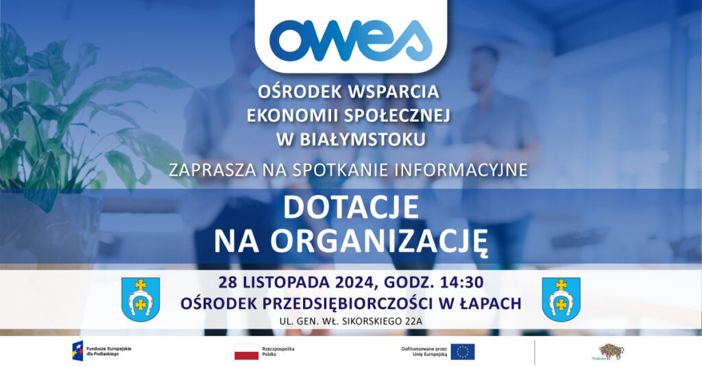 Grafika w kolorach niebieskim i białym informująca o temacie, dacie i miejscu spotkania.